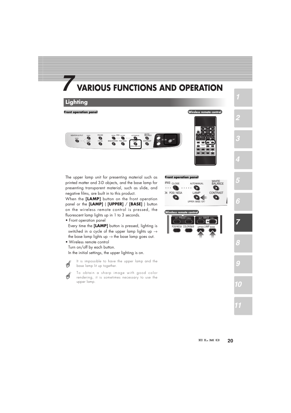 Various functions and operation, Lighting | Elmo Visual Presenter HV-7100SX User Manual | Page 21 / 56