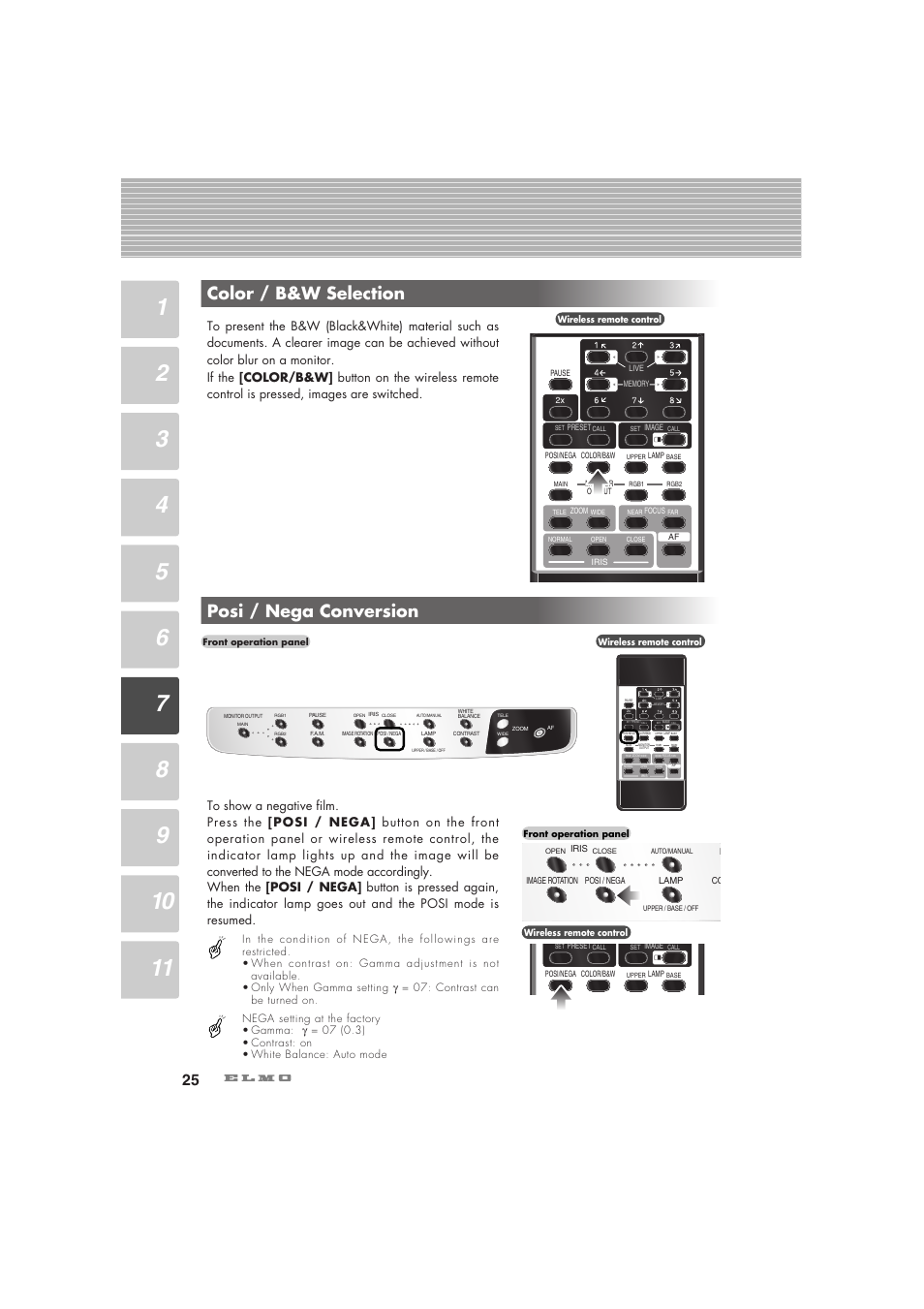 Posi / nega conversion, Color / b&w selection | Elmo Visual Presenter HV-7100SX User Manual | Page 26 / 56