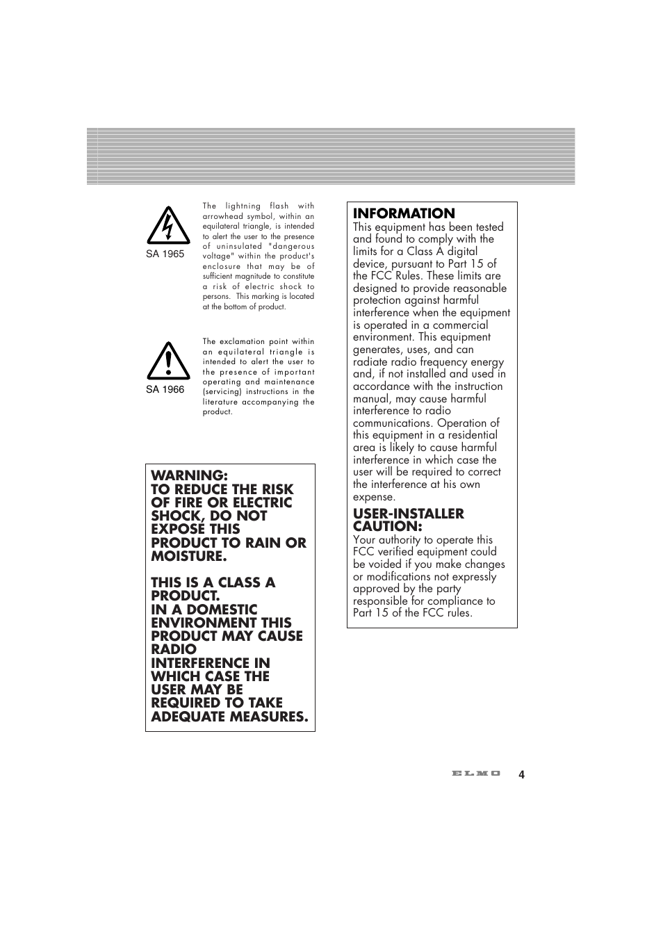 Elmo Visual Presenter HV-7100SX User Manual | Page 5 / 56