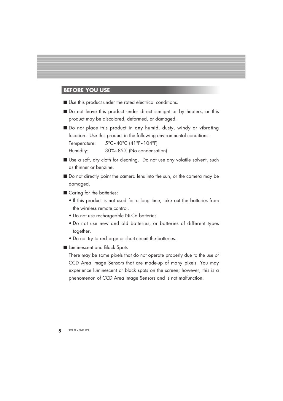 Elmo Visual Presenter HV-7100SX User Manual | Page 6 / 56