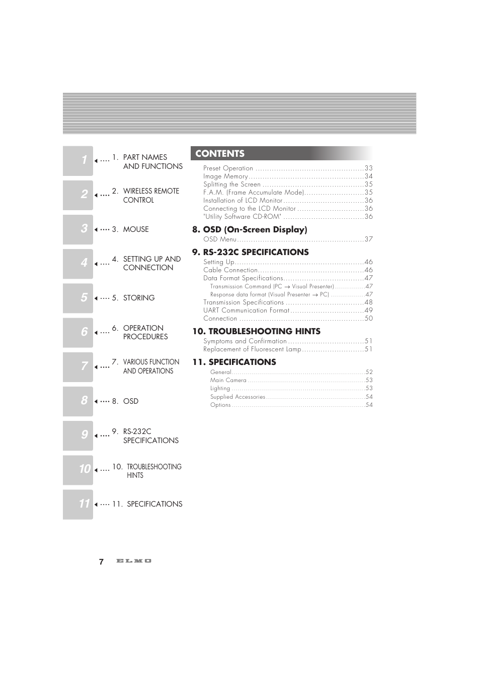 Elmo Visual Presenter HV-7100SX User Manual | Page 8 / 56