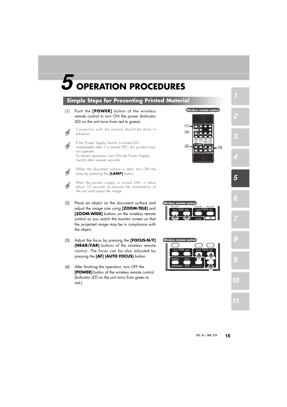 Operation procedures, Simple steps for presenting printed material | Elmo Ceiling Presenter HV-C1000XG User Manual | Page 17 / 44