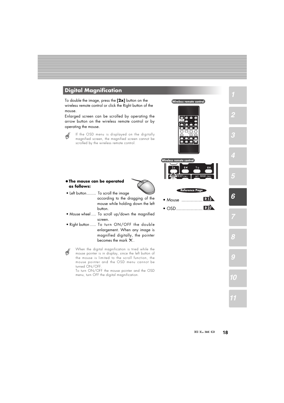 Digital magnification, Mouse ................ • osd | Elmo Ceiling Presenter HV-C1000XG User Manual | Page 19 / 44