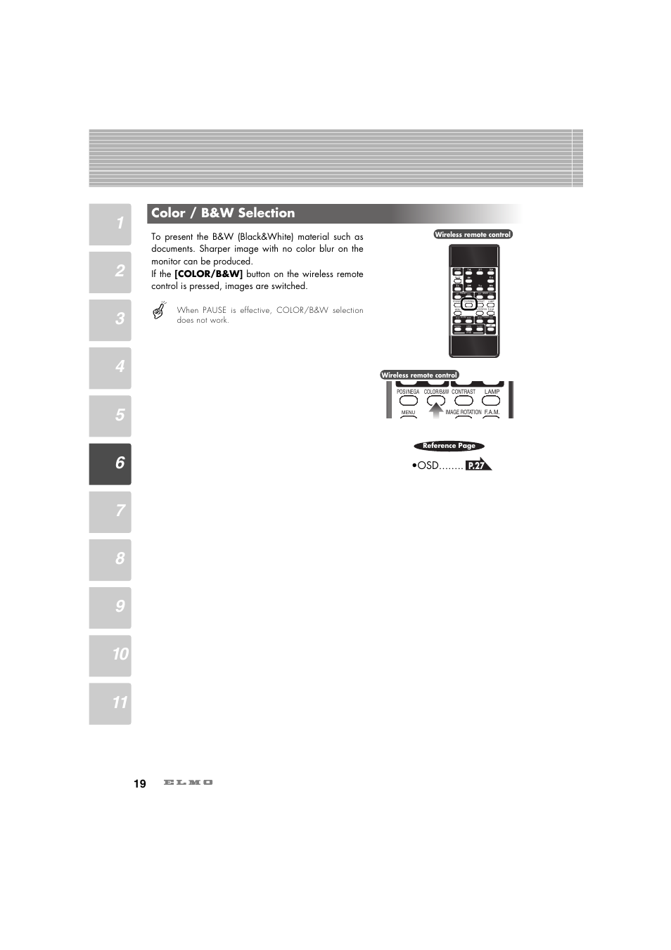 Color / b&w selection | Elmo Ceiling Presenter HV-C1000XG User Manual | Page 20 / 44