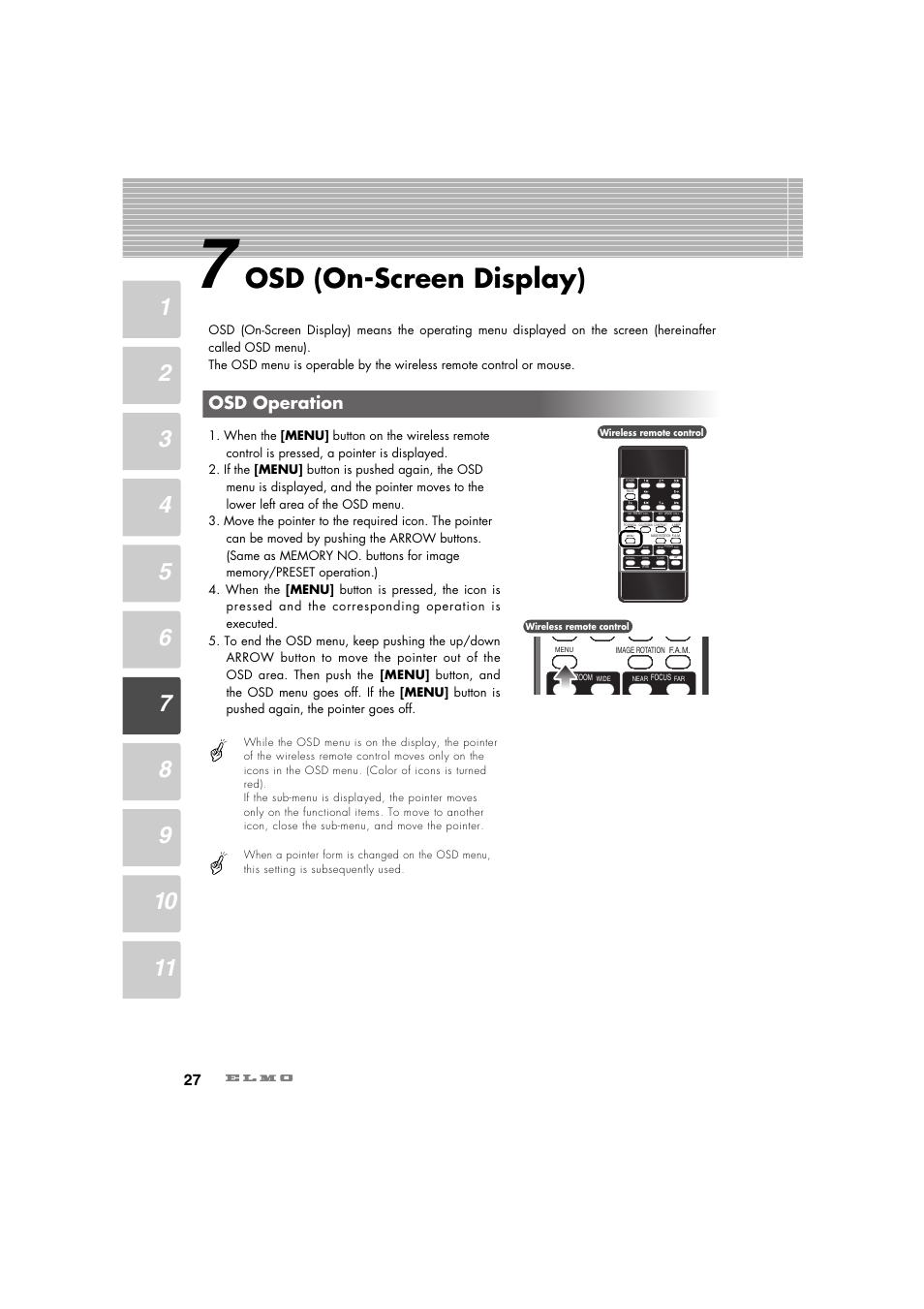 Osd (on-screen display), Osd operation | Elmo Ceiling Presenter HV-C1000XG User Manual | Page 28 / 44