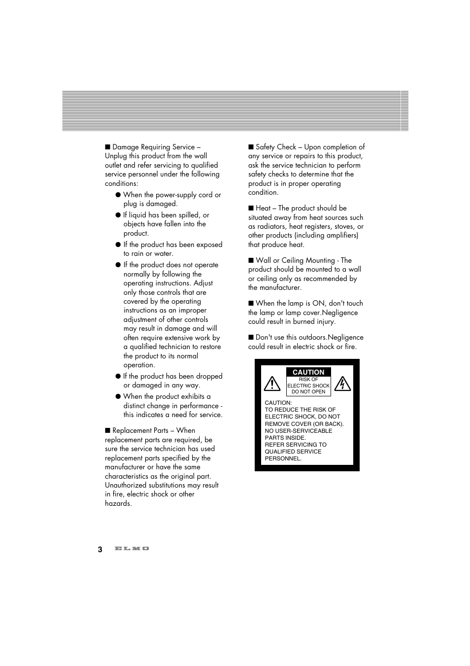 Elmo Ceiling Presenter HV-C1000XG User Manual | Page 4 / 44