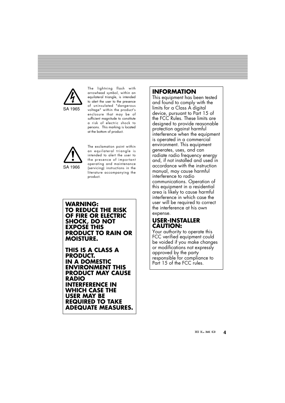 Elmo Ceiling Presenter HV-C1000XG User Manual | Page 5 / 44