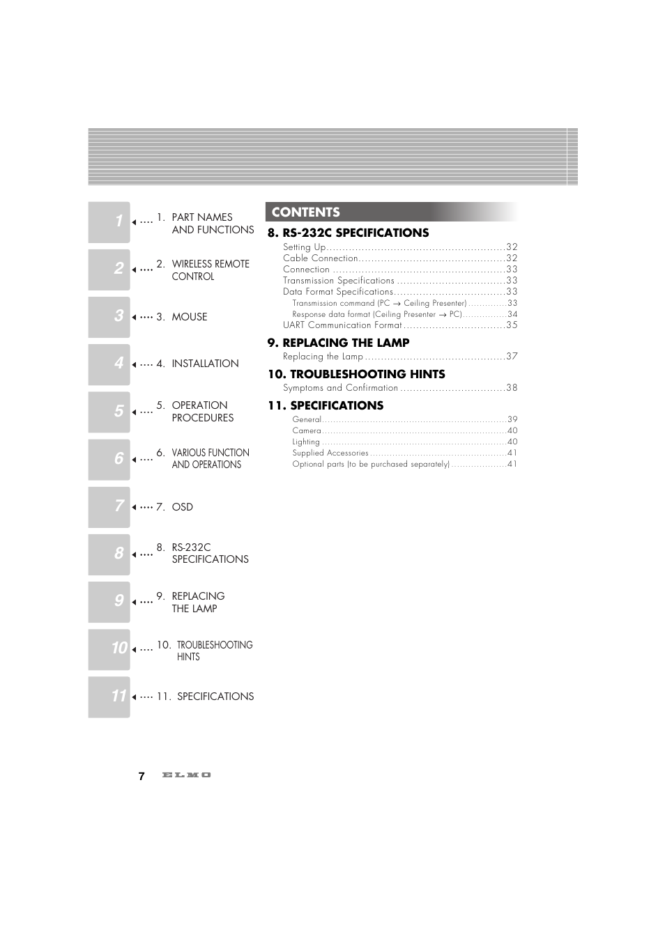 Elmo Ceiling Presenter HV-C1000XG User Manual | Page 8 / 44