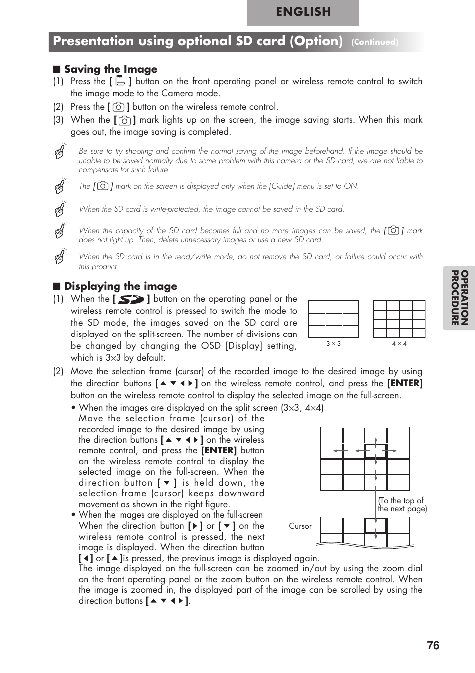 Presentation using optional sd card (option), English | Elmo P100 User Manual | Page 27 / 48