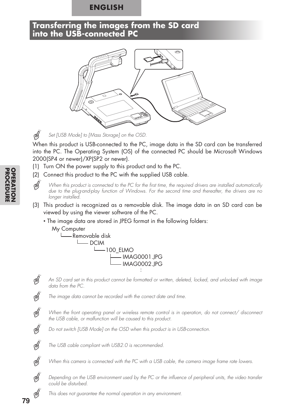 English | Elmo P100 User Manual | Page 30 / 48