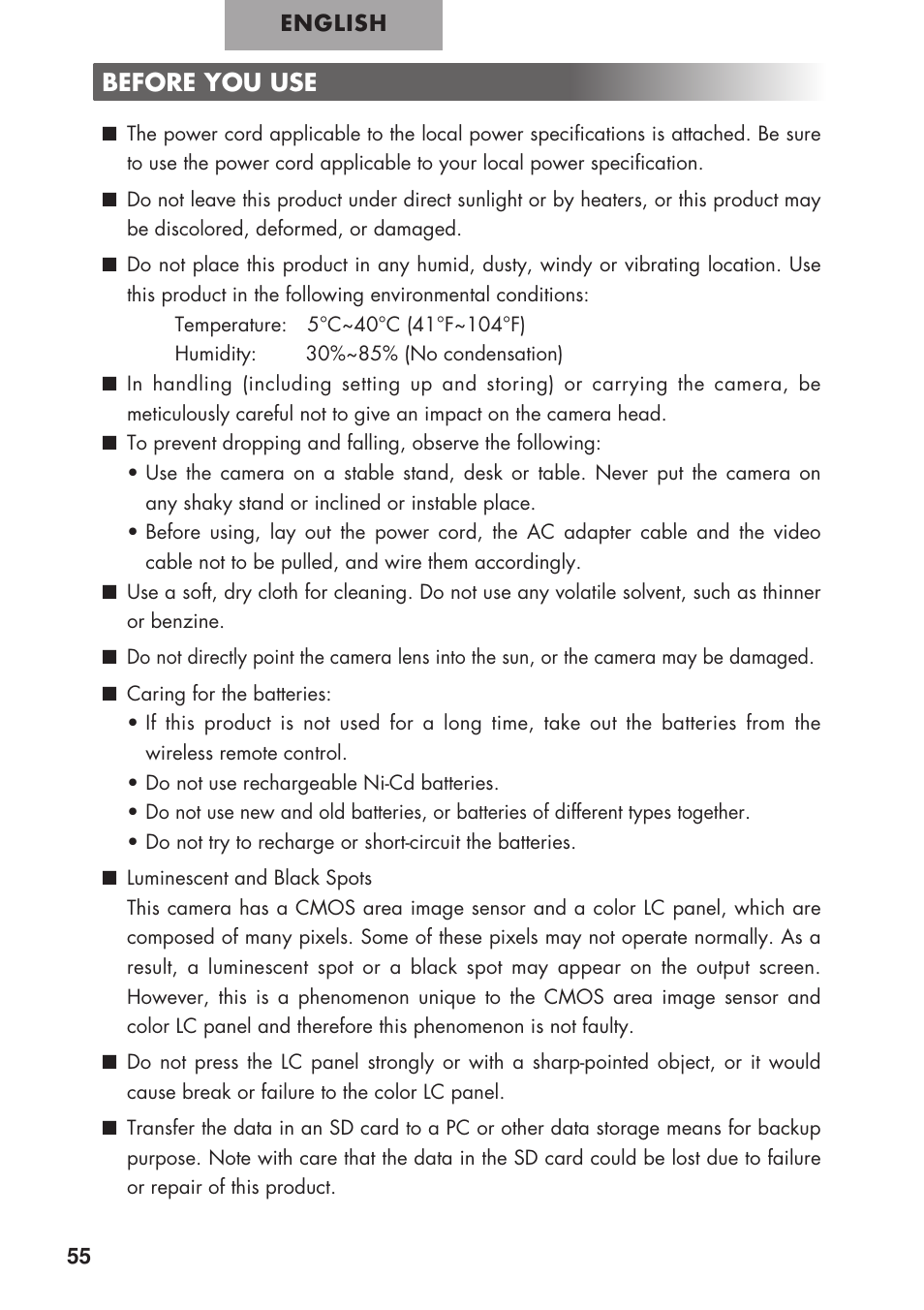 Before you use | Elmo P100 User Manual | Page 6 / 48