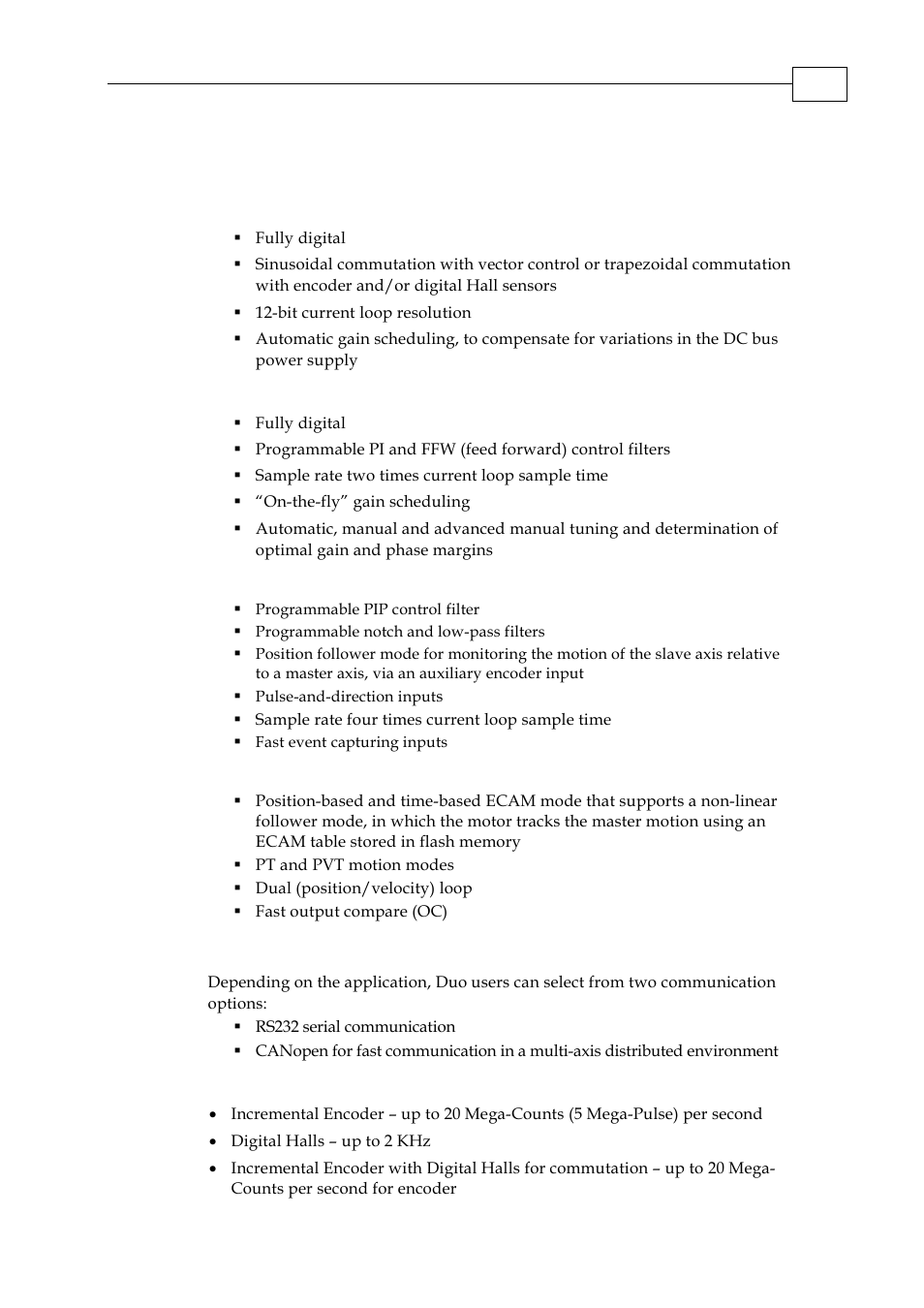 2 product features, 1 current control, 2 velocity control | 3 position control, 5 communication options, 6 feedback options | ElmoMC SimplIQ Digital Servo Drives-Whi-Duo Installation Guide User Manual | Page 10 / 69