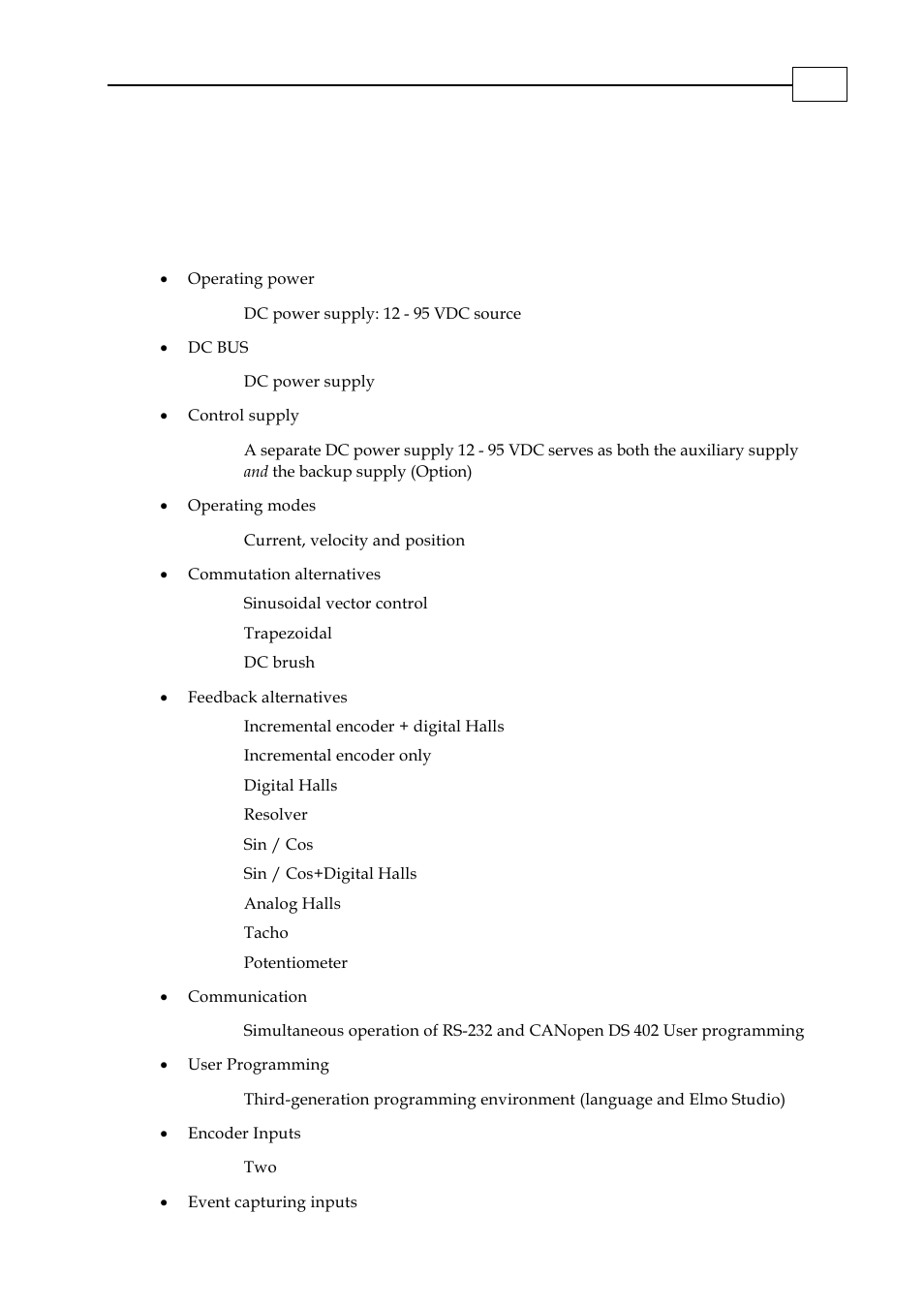 Appendix a: technical specifications, A.1 features | ElmoMC SimplIQ Digital Servo Drives-Whi-Duo Installation Guide User Manual | Page 46 / 69
