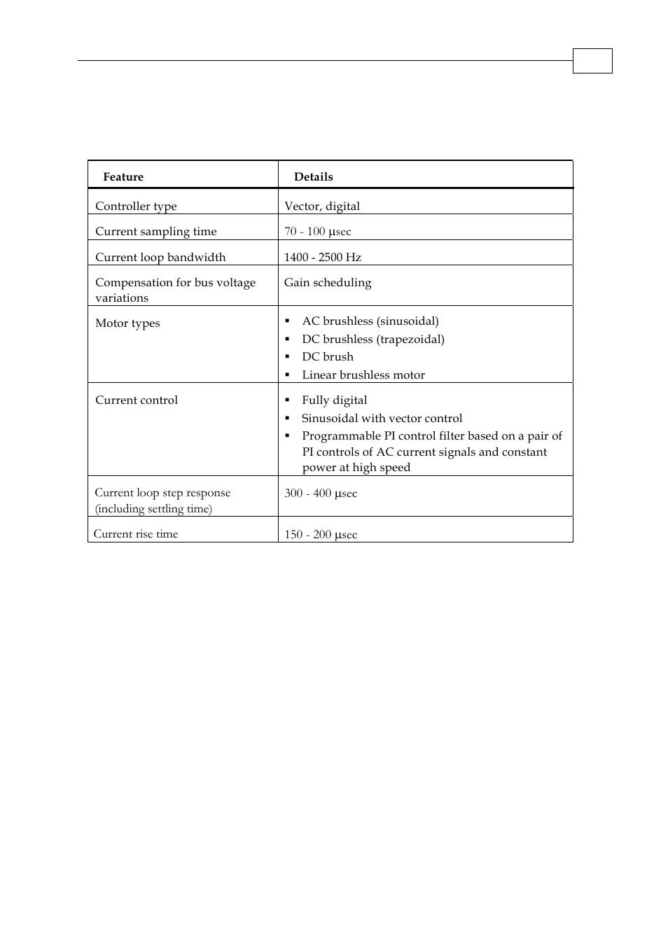 A.5 control specifications, A.5.1 current loop | ElmoMC SimplIQ Digital Servo Drives-Whi-Duo Installation Guide User Manual | Page 51 / 69