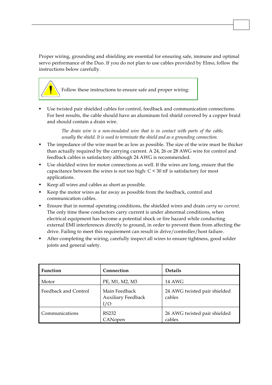 B.7 guidelines for making your own cables, B.7.1 recommended wire cross sections | ElmoMC SimplIQ Digital Servo Drives-Whi-Duo Installation Guide User Manual | Page 69 / 69