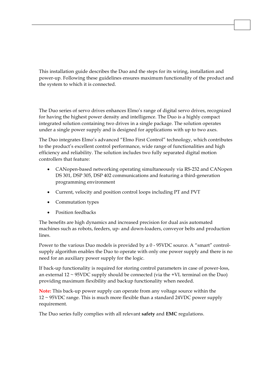Chapter 2: introduction, 1 product description | ElmoMC SimplIQ Digital Servo Drives-Whi-Duo Installation Guide User Manual | Page 9 / 69