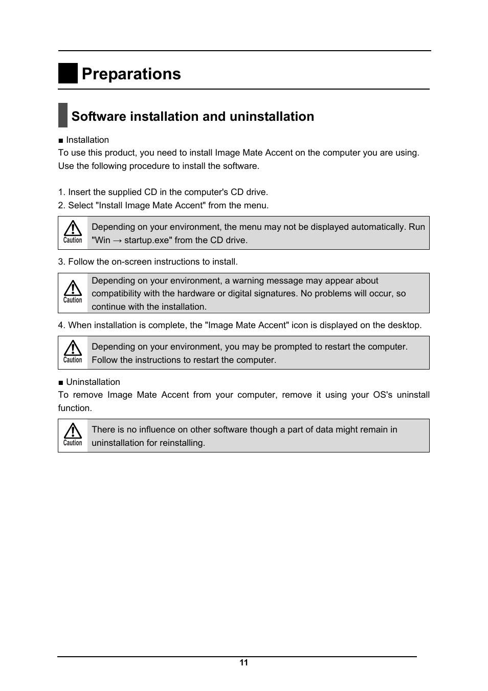 Preparations, Software installation and uninstallation | Elmo CRA-1 User Manual | Page 11 / 64