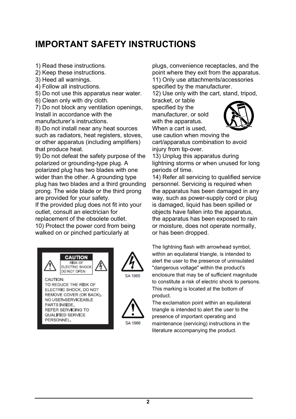 Important safety instructions | Elmo CRA-1 User Manual | Page 2 / 64