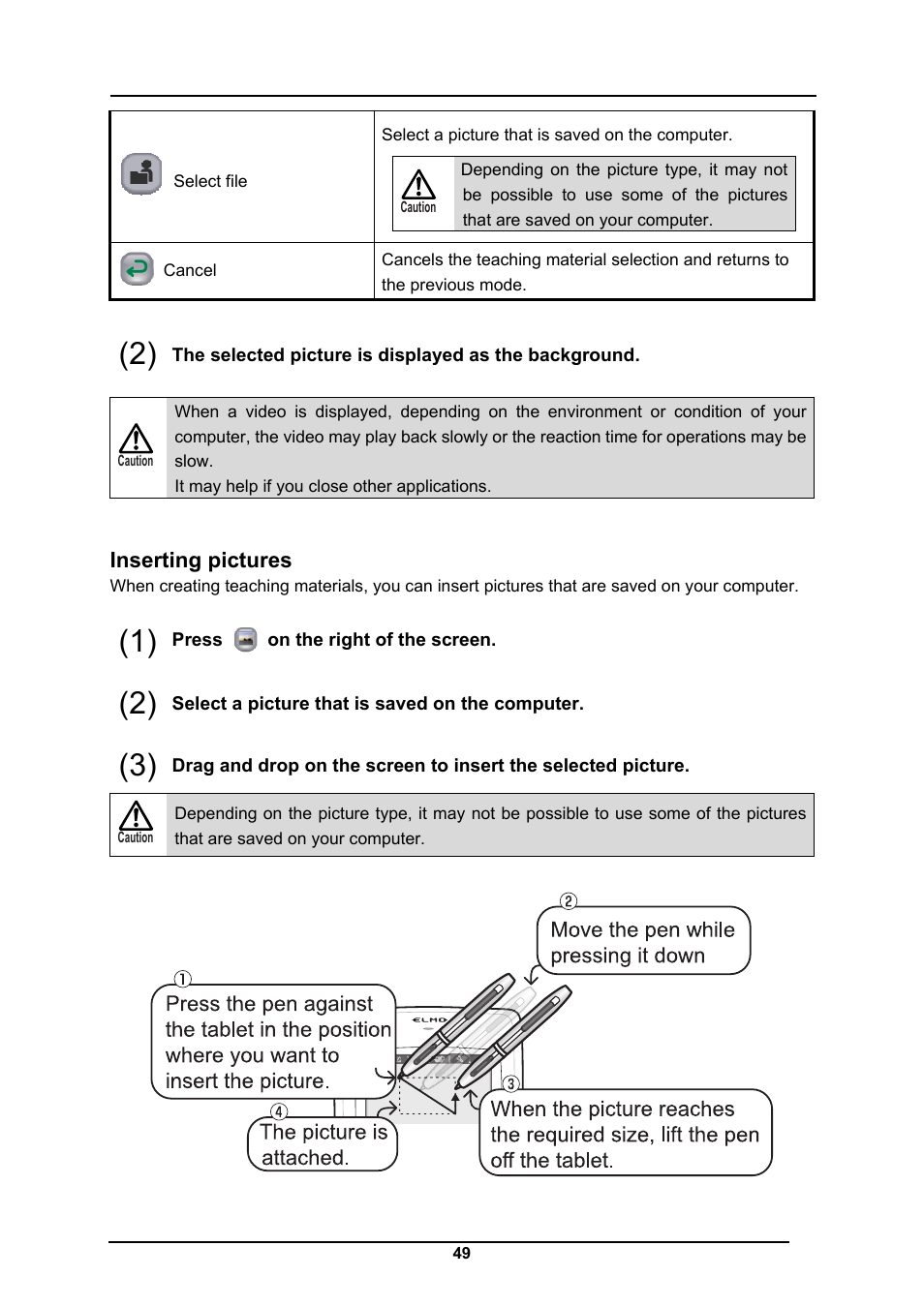 Inserting pictures | Elmo CRA-1 User Manual | Page 49 / 64