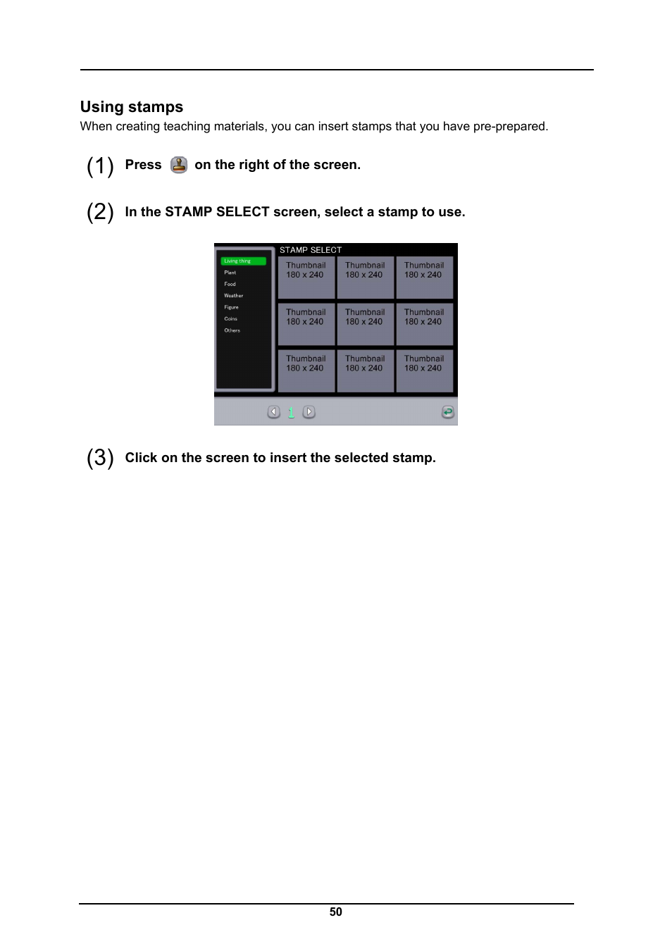 Using stamps | Elmo CRA-1 User Manual | Page 50 / 64