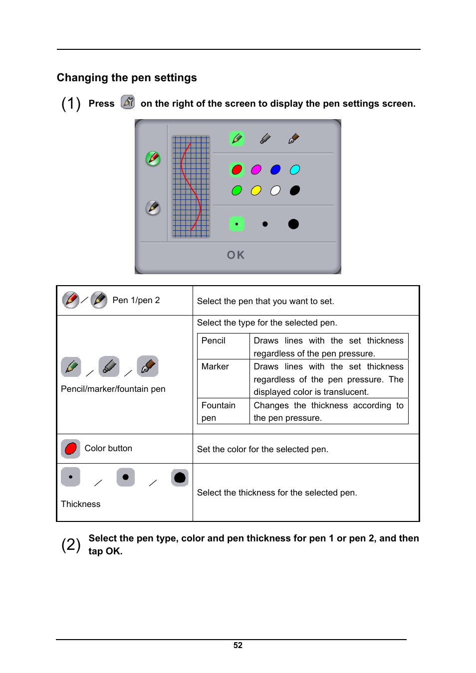 Changing the pen settings, Hanging the pen settings | Elmo CRA-1 User Manual | Page 52 / 64