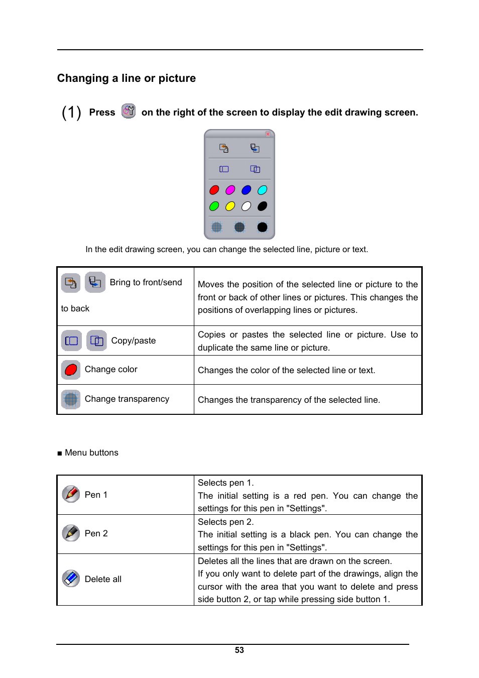 Changing a line or picture | Elmo CRA-1 User Manual | Page 53 / 64