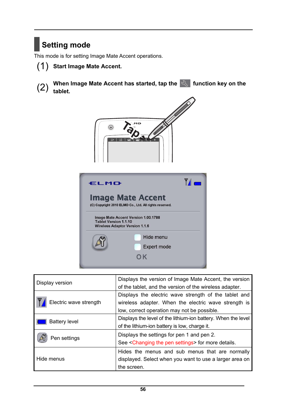 Setting mode | Elmo CRA-1 User Manual | Page 56 / 64