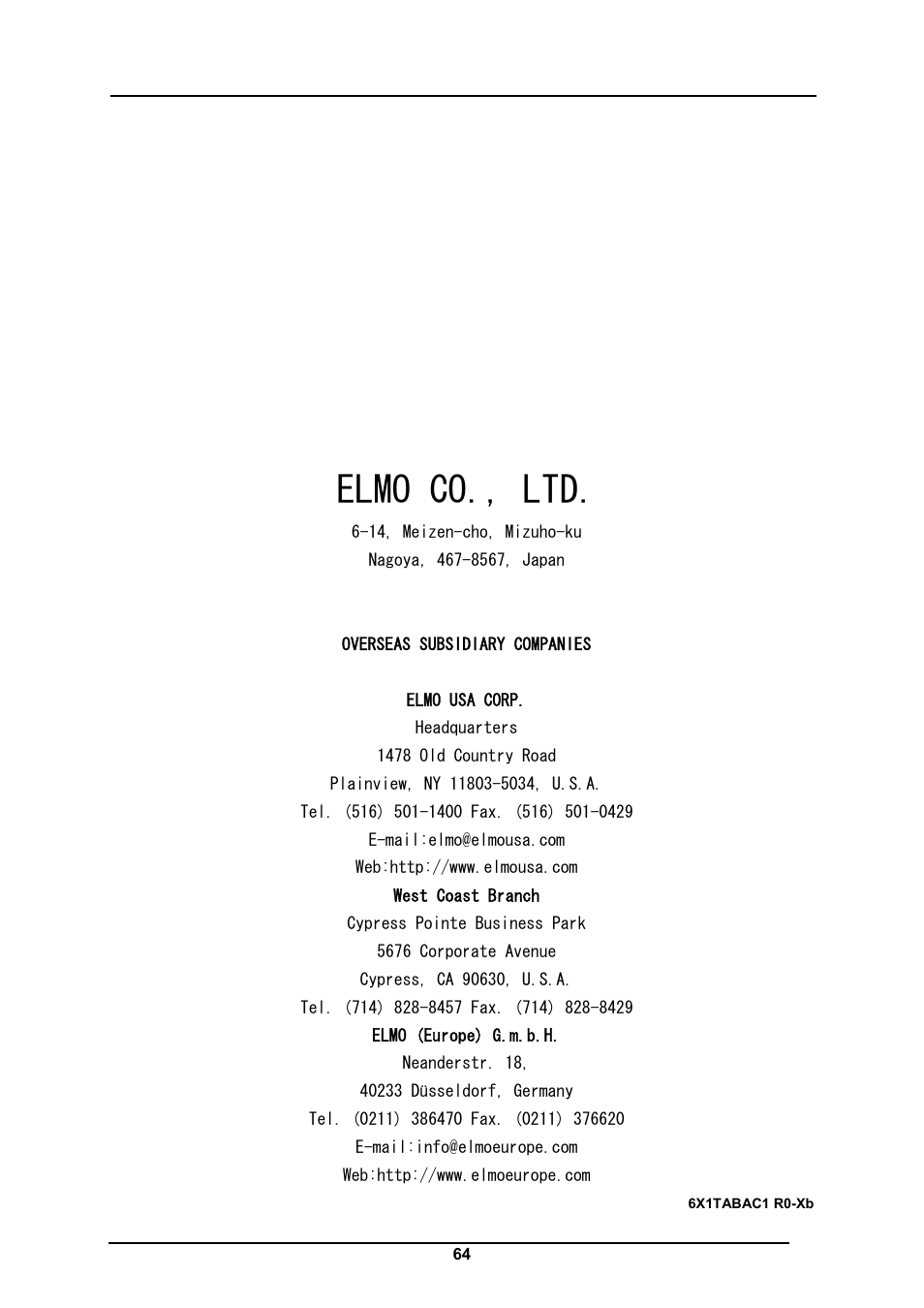 Elmo co., ltd | Elmo CRA-1 User Manual | Page 64 / 64