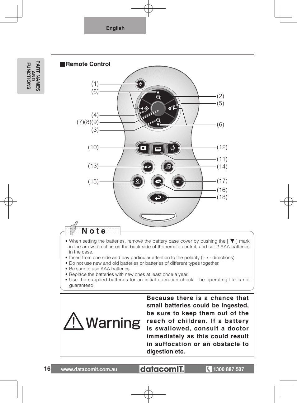 Warning, N o t e | Elmo L-1EX User Manual | Page 16 / 68