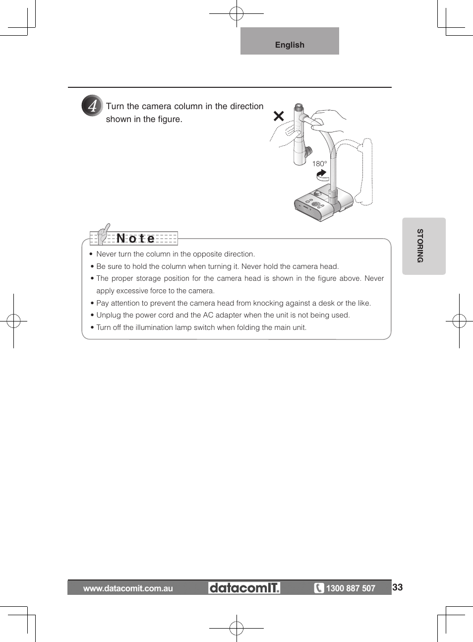 N o t e | Elmo L-1EX User Manual | Page 33 / 68