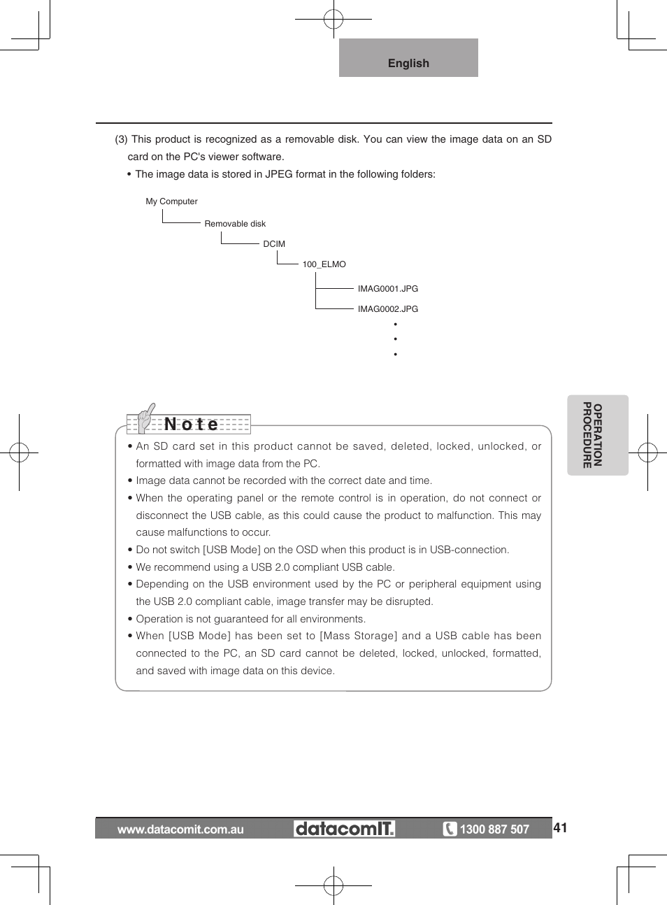 N o t e | Elmo L-1EX User Manual | Page 41 / 68