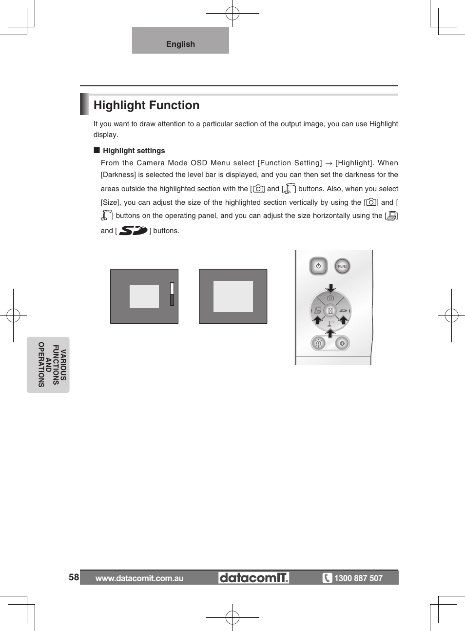 Highlight function | Elmo L-1EX User Manual | Page 58 / 68