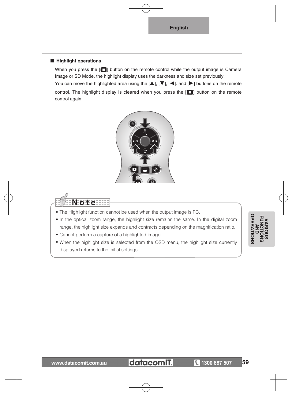 N o t e | Elmo L-1EX User Manual | Page 59 / 68