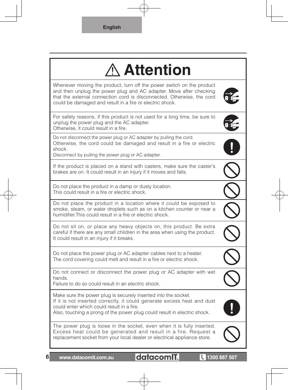 Attention | Elmo L-1EX User Manual | Page 6 / 68