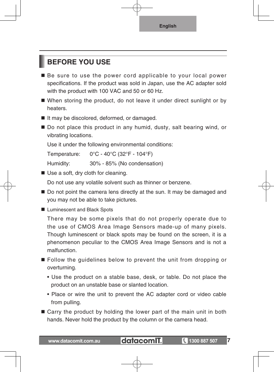 Before you use | Elmo L-1EX User Manual | Page 7 / 68