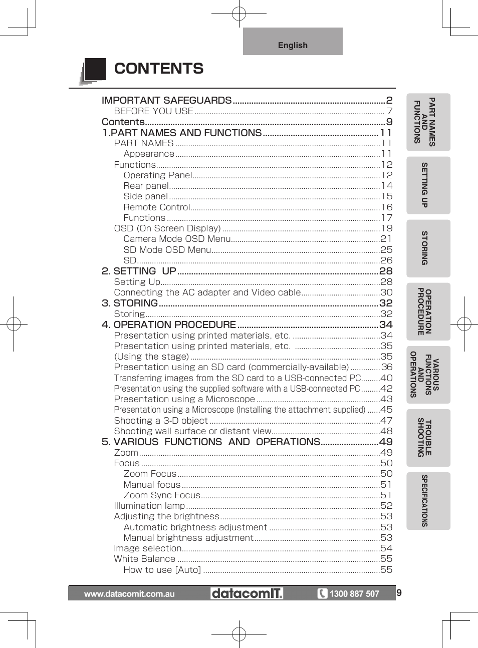 Elmo L-1EX User Manual | Page 9 / 68