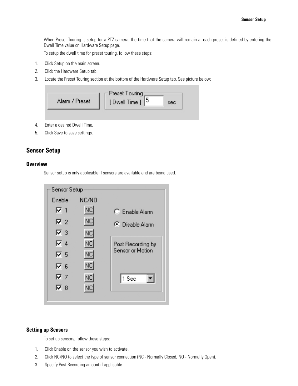 Sensor setup, Overview, Setting up sensors | Elmo EDR-X216 User Manual | Page 19 / 83