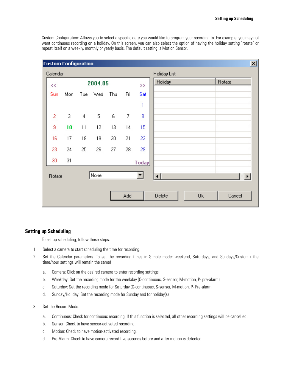 Setting up scheduling, Custom configuration | Elmo EDR-X216 User Manual | Page 25 / 83