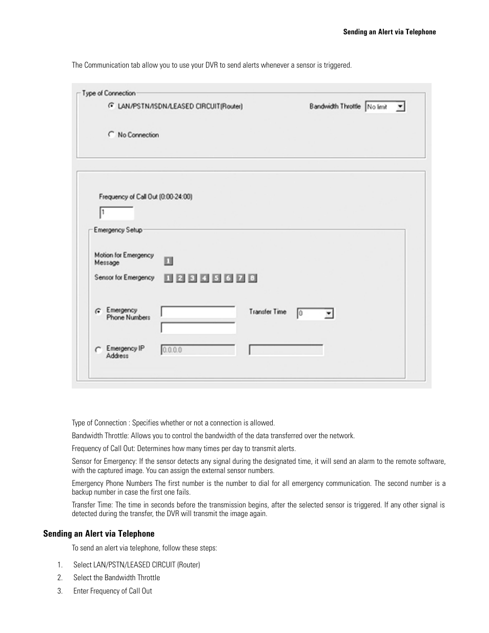 Sending an alert via telephone, Communication | Elmo EDR-X216 User Manual | Page 27 / 83