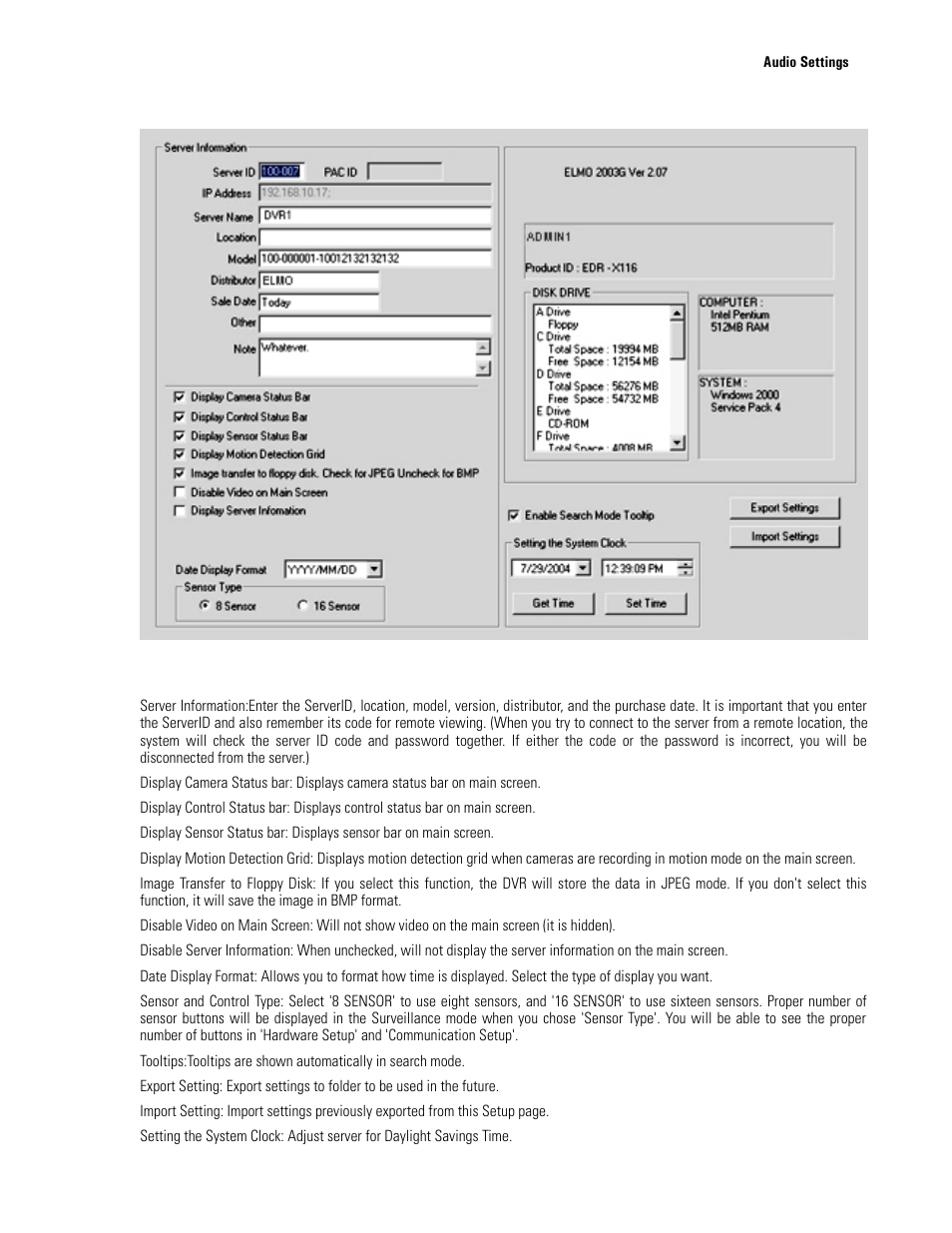 Server information | Elmo EDR-X216 User Manual | Page 29 / 83