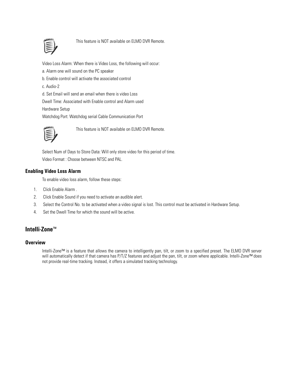 Enabling video loss alarm, Intelli-zone, Overview | Elmo EDR-X216 User Manual | Page 32 / 83