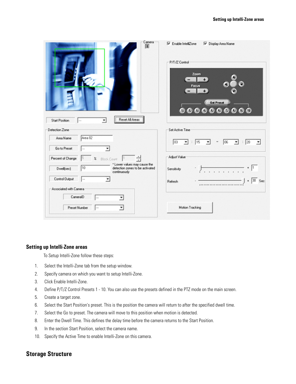 Setting up intelli-zone areas, Storage structure, Intelli-zone™ setup | Elmo EDR-X216 User Manual | Page 33 / 83