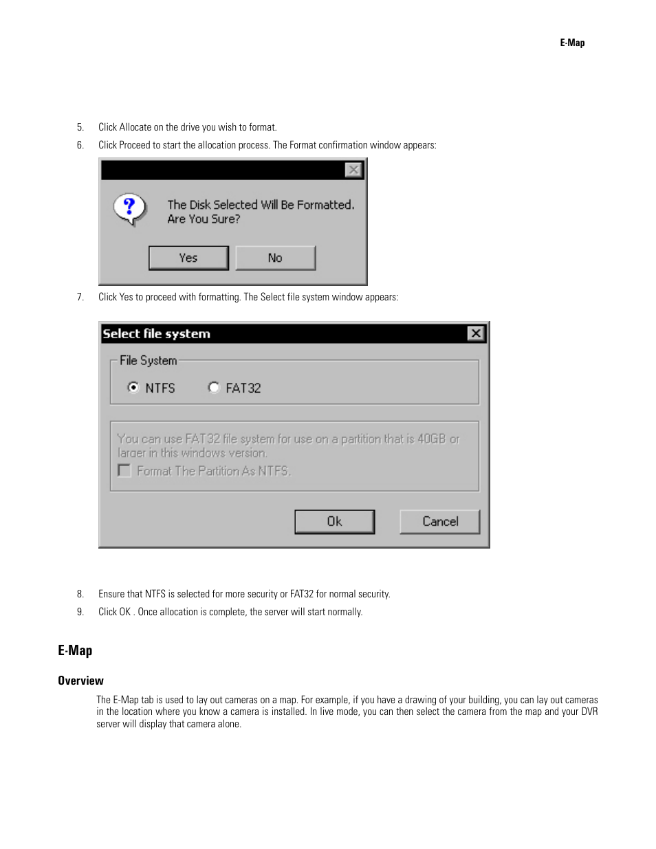 E-map, Overview, File system types | Elmo EDR-X216 User Manual | Page 35 / 83