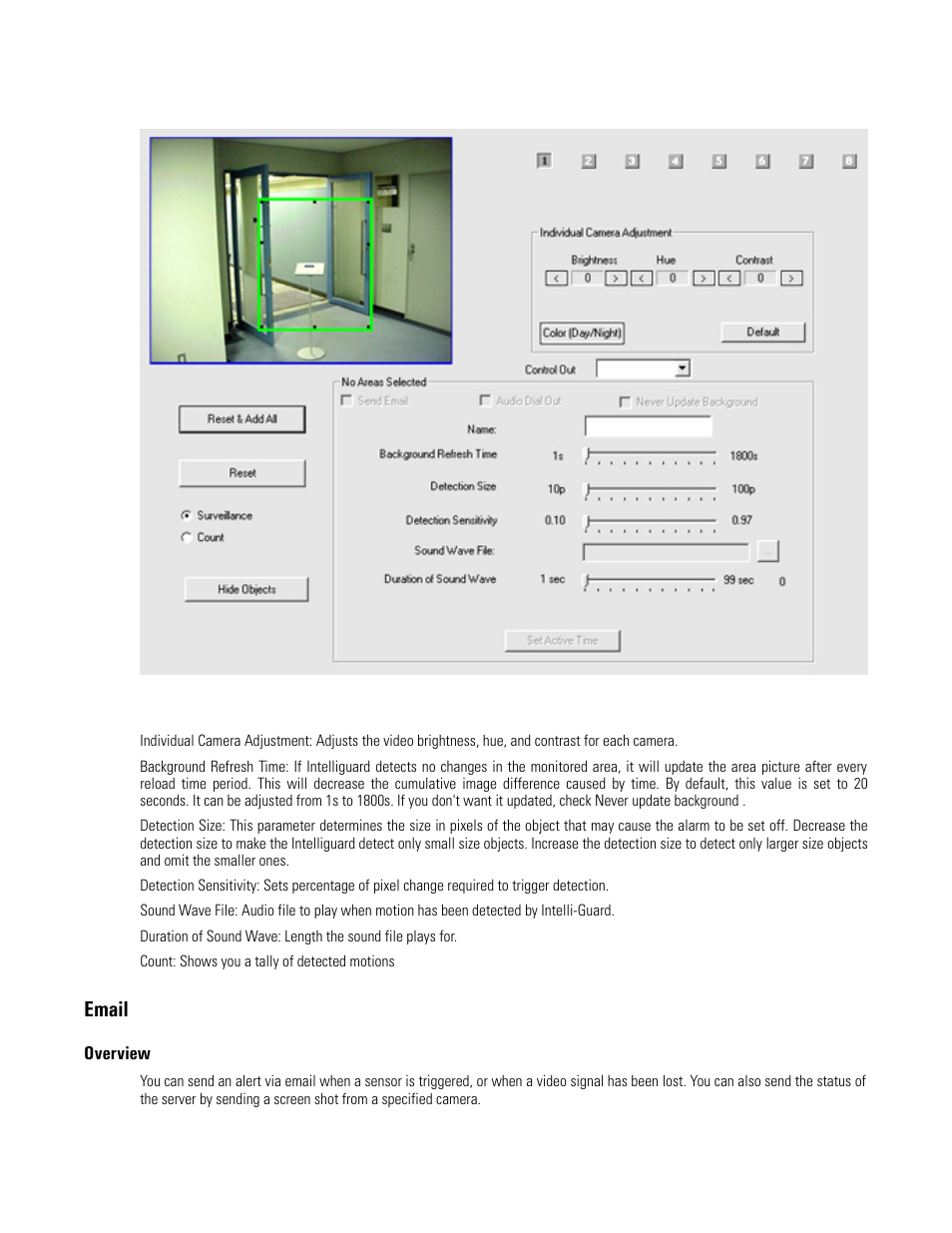 Email, Overview, Intelli-guard | Elmo EDR-X216 User Manual | Page 38 / 83