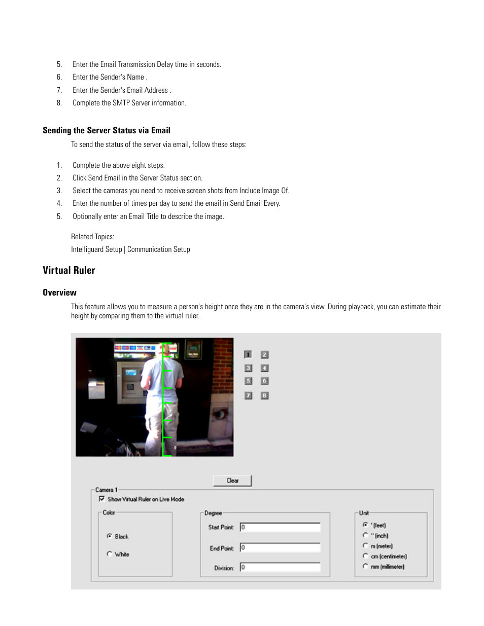 Sending the server status via email, Virtual ruler, Overview | Elmo EDR-X216 User Manual | Page 40 / 83