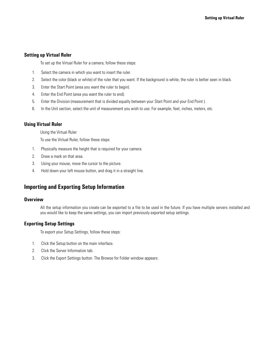 Setting up virtual ruler, Using virtual ruler, Importing and exporting setup information | Overview, Exporting setup settings | Elmo EDR-X216 User Manual | Page 41 / 83