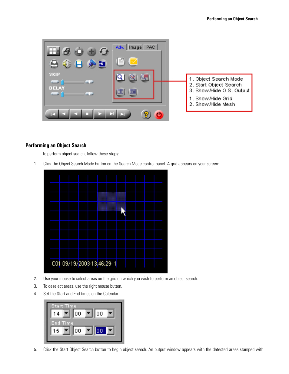 Performing an object search, Object search | Elmo EDR-X216 User Manual | Page 59 / 83