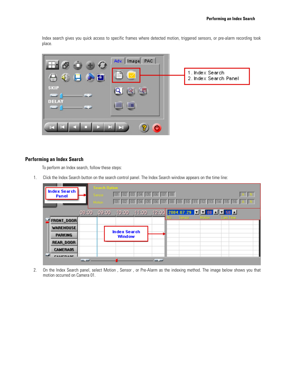 Performing an index search, Index search | Elmo EDR-X216 User Manual | Page 61 / 83