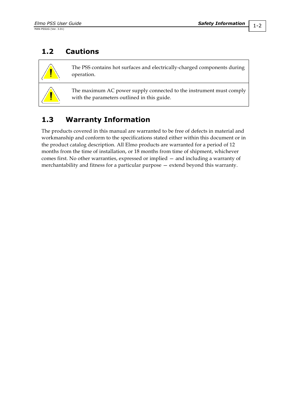 Cautions -2, Warranty information -2, 2 cautions | 3 warranty information | Elmo PSS 6U User Manual | Page 5 / 17