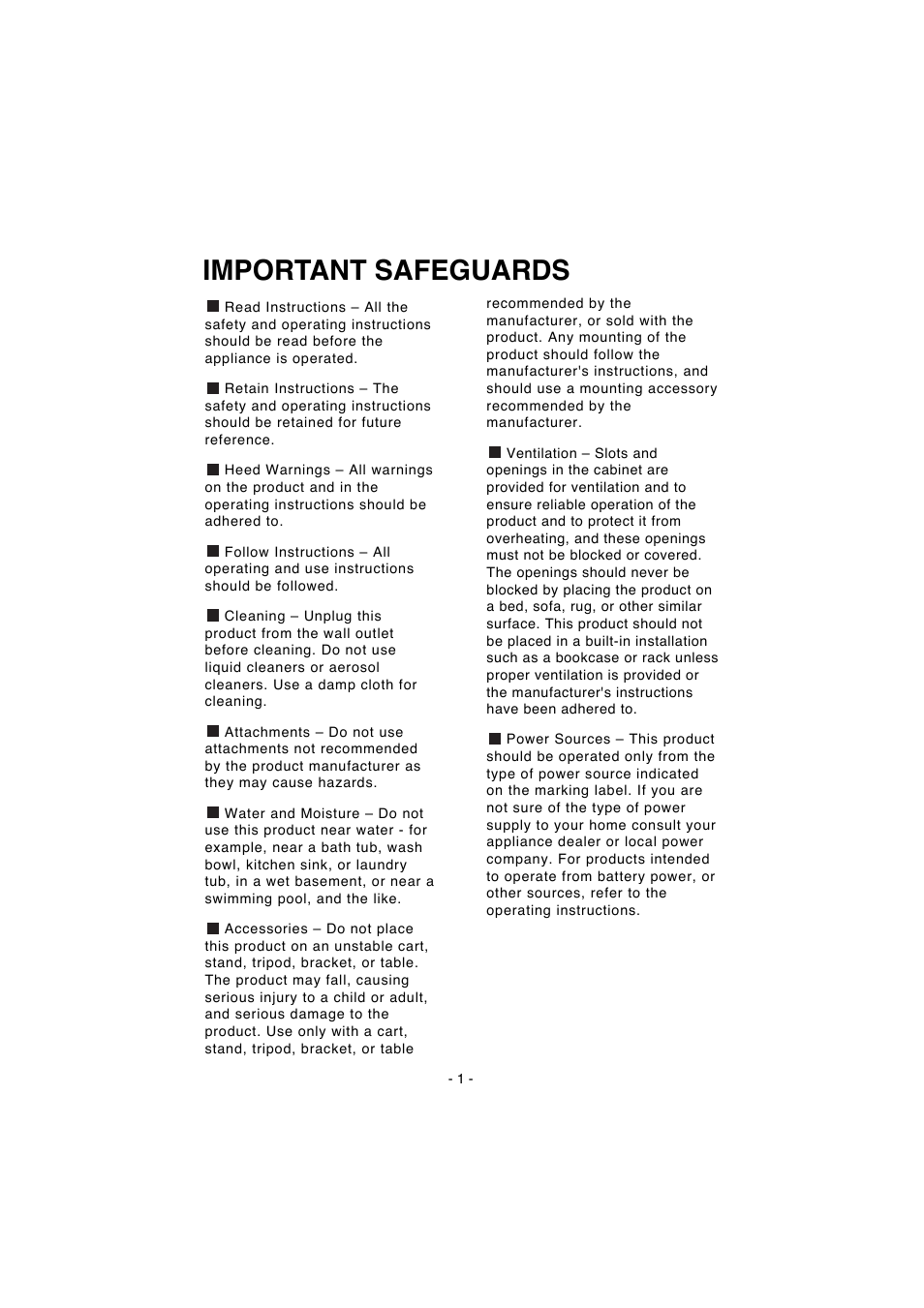 Important safeguards | Elmo Visual Presenter HV-100XG User Manual | Page 2 / 16